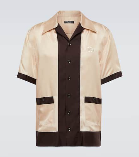 Camisa bowling de sarga de seda con logo - Dolce&Gabbana - Modalova