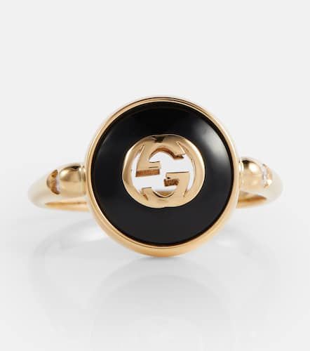 Ring Interlocking G aus 18kt Gelbgold mit Diamanten und Onyx - Gucci - Modalova