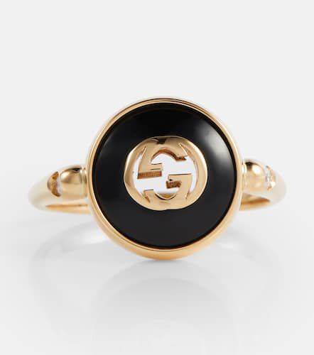 Ring Interlocking G aus 18kt Gelbgold mit Onyx und Diamanten - Gucci - Modalova