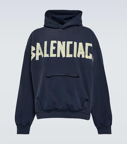 Tape logo cotton jersey hoodie - Balenciaga - Modalova