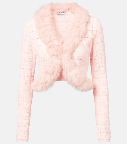 Faux fur-trimmed open-knit cardigan - Self-Portrait - Modalova
