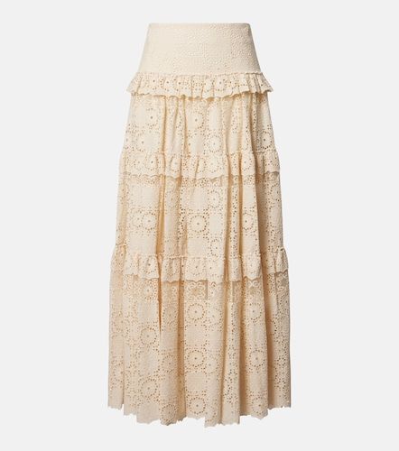 Gonna lunga in misto cotone e seta con pizzo - Elie Saab - Modalova