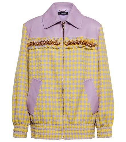 Leather-trimmed checked wool jacket - Versace - Modalova