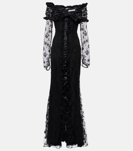 Robe longue en dentelle à encolure bardot - Alessandra Rich - Modalova