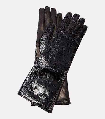 Versace Croc-effect leather gloves - Versace - Modalova