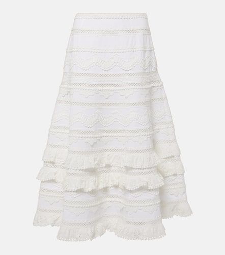 Embroidered tiered cotton midi skirt - Carolina Herrera - Modalova