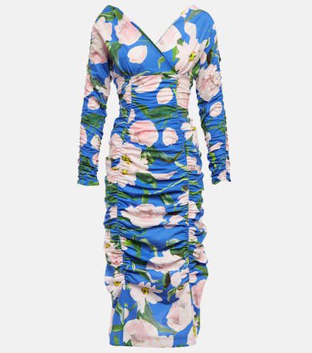 Floral ruched cotton-blend midi dress - Carolina Herrera - Modalova