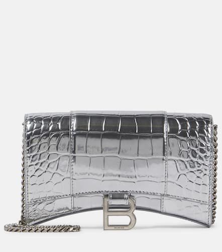 Hourglass croc-effect leather wallet on chain - Balenciaga - Modalova