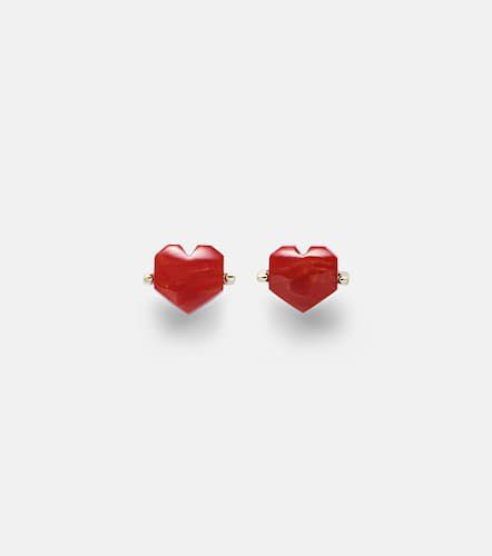 Pendientes Corazón Mini de oro de 9ct y 18 ct con coral - Aliita - Modalova