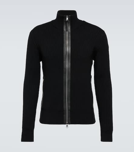 Wool and leather-trimmed cardigan - Moncler - Modalova