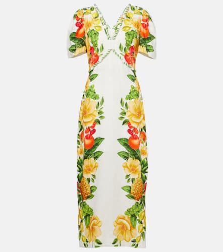 Vestido largo de lino floral - Farm Rio - Modalova