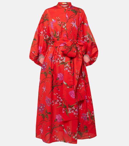 Vestido midi de algodón y lino con lazada - Erdem - Modalova