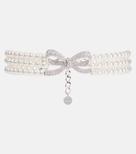 Embellished bow-detail faux pearl choker - Self-Portrait - Modalova