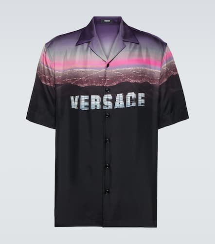 Camicia bowling in seta con logo - Versace - Modalova