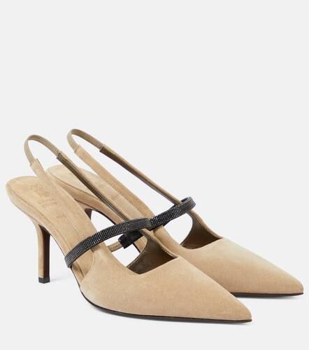 Pumps slingback in suede con monili - Brunello Cucinelli - Modalova