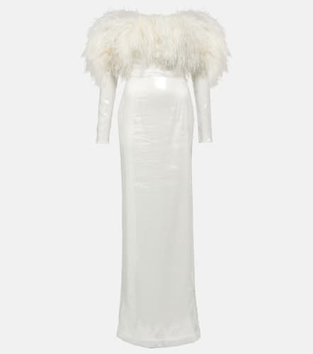 Off-shoulder sequined feather-trimmed gown - David Koma - Modalova