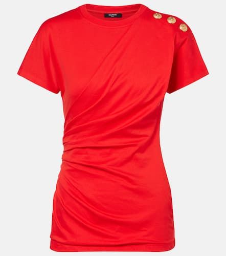 Camiseta de jersey de algodón drapeado - Balmain - Modalova