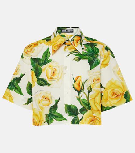 Camicia cropped in popeline di cotone con stampa - Dolce&Gabbana - Modalova