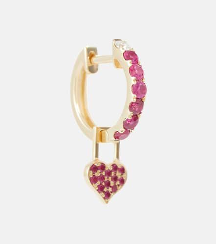 Orecchino a cerchio singolo Orb Midi e Heart EarWish in oro 14 kt con diamante e rubini - Robinson Pelham - Modalova