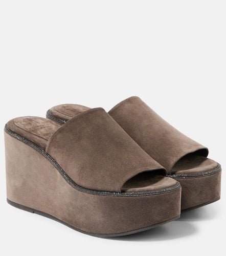 Mules in suede con monili - Brunello Cucinelli - Modalova