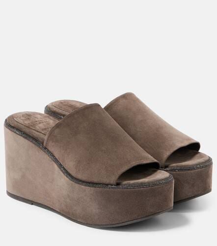 Sandalias con cuña de ante - Brunello Cucinelli - Modalova