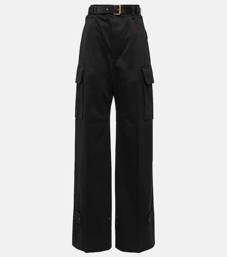 Leather-trimmed cotton wide-leg pants - Saint Laurent - Modalova