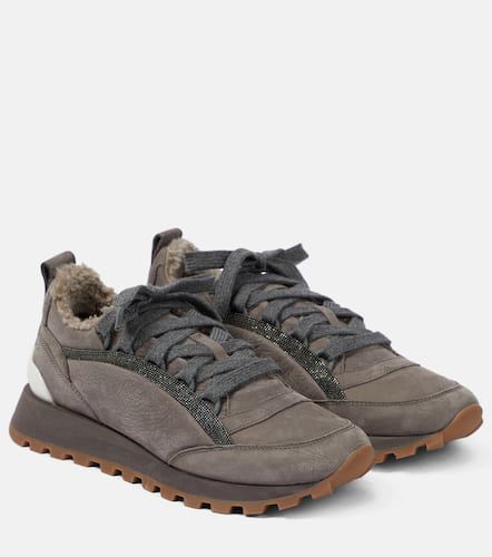 Sneakers in suede con shearling - Brunello Cucinelli - Modalova