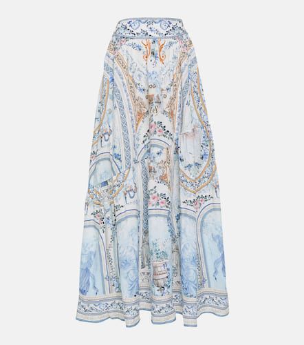 Falda larga de lino floral adornada - Camilla - Modalova
