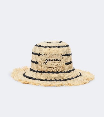 Ganni Striped raffia bucket hat - Ganni - Modalova