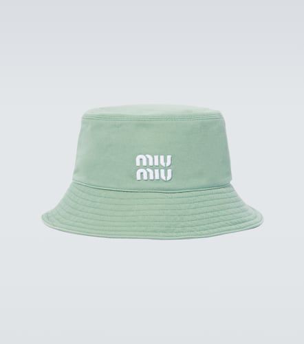 Cappello da pescatore in denim con ricamo - Miu Miu - Modalova