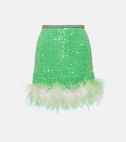 Feather-trimmed sequined boucle miniskirt - Self-Portrait - Modalova