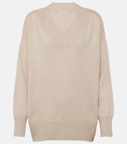Embellished cashmere and silk sweater - Brunello Cucinelli - Modalova