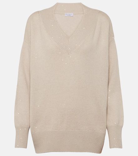 Embellished cashmere and silk sweater - Brunello Cucinelli - Modalova