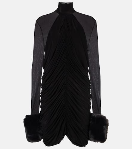 Gathered faux fur-trimmed mesh minidress - Magda Butrym - Modalova