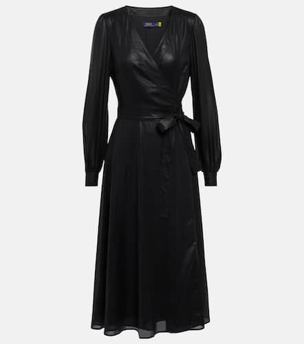 POLO RALPH LAUREN FLORAL BLOUSON GEORGETTE WRAP DRESS, Burgundy Women's  Midi Dress
