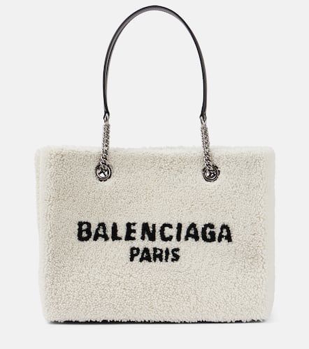 Leather-trimmed shearling tote bag - Balenciaga - Modalova