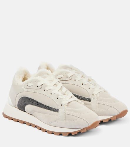 Sneakers Monili aus Veloursleder mit Shearling - Brunello Cucinelli - Modalova