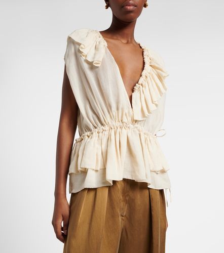 Ruffled peplum ramie top - Dries Van Noten - Modalova