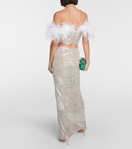 Sequined feather-trimmed crop top - Self-Portrait - Modalova