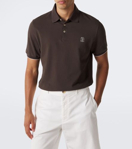 Polo de piqué de algodón con logo - Brunello Cucinelli - Modalova