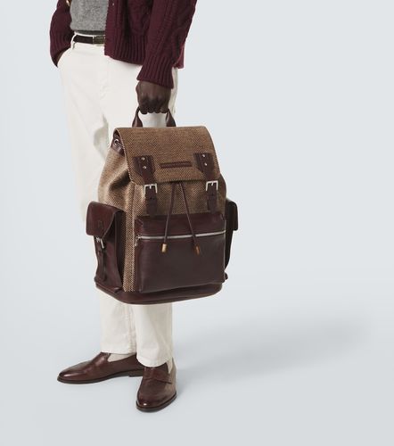 Herringbone leather-trimmed backpack - Brunello Cucinelli - Modalova