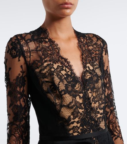 Abito lungo in misto cotone e seta con pizzo - Elie Saab - Modalova
