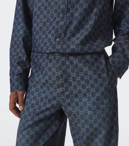 Pantalones anchos de jacquard chambray de algodón con GG - Gucci - Modalova