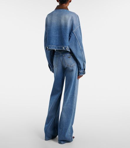 Chaqueta cropped de denim con piel - Prada - Modalova