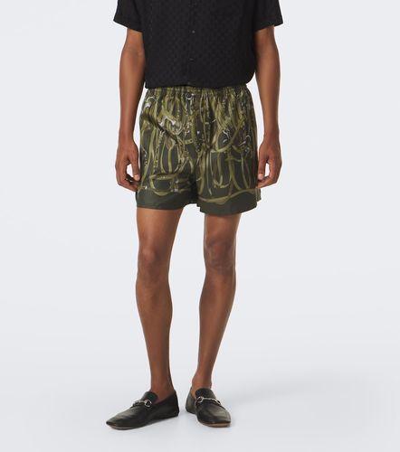 Shorts de sarga de seda estampados - Gucci - Modalova