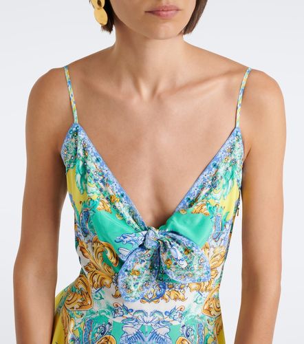 Vestido largo de seda estampado adornado - Camilla - Modalova
