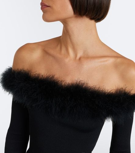 Feather-trimmed ribbed-knit top - Gucci - Modalova