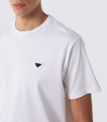 T-shirt in jersey di cotone con logo - Prada - Modalova