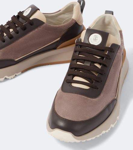 Leather-trimmed suede sneakers - Brunello Cucinelli - Modalova