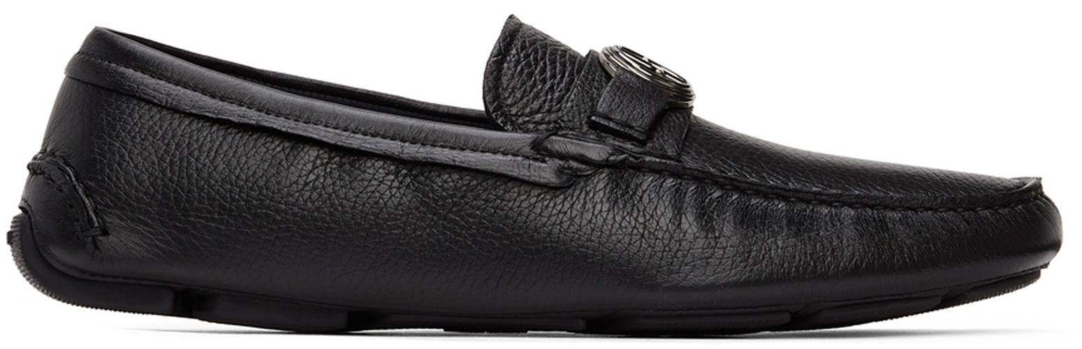 Black Leather Driving Loafers - Giorgio Armani - Modalova